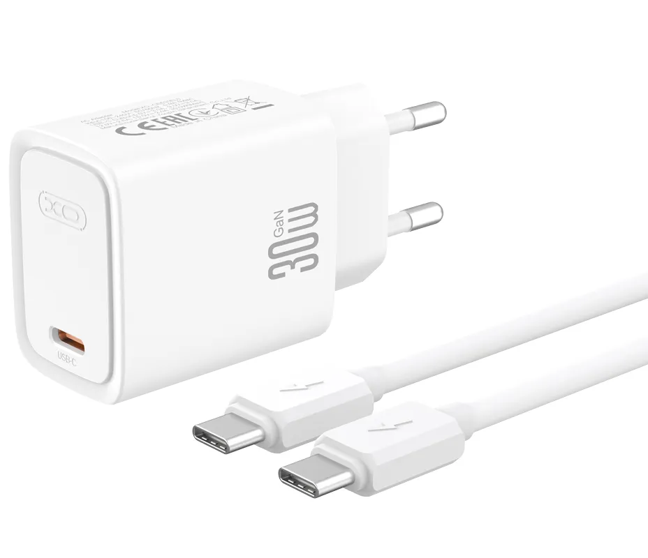 Caricabatterie da rete con cavo USB-C XO Design CE53, 30 W, 3 A, 1 x USB-C, bianco