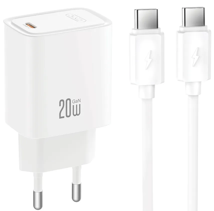 Caricatore da rete con cavo USB-C XO Design CE51, 20 W, 3 A, 1 x USB-C, bianco