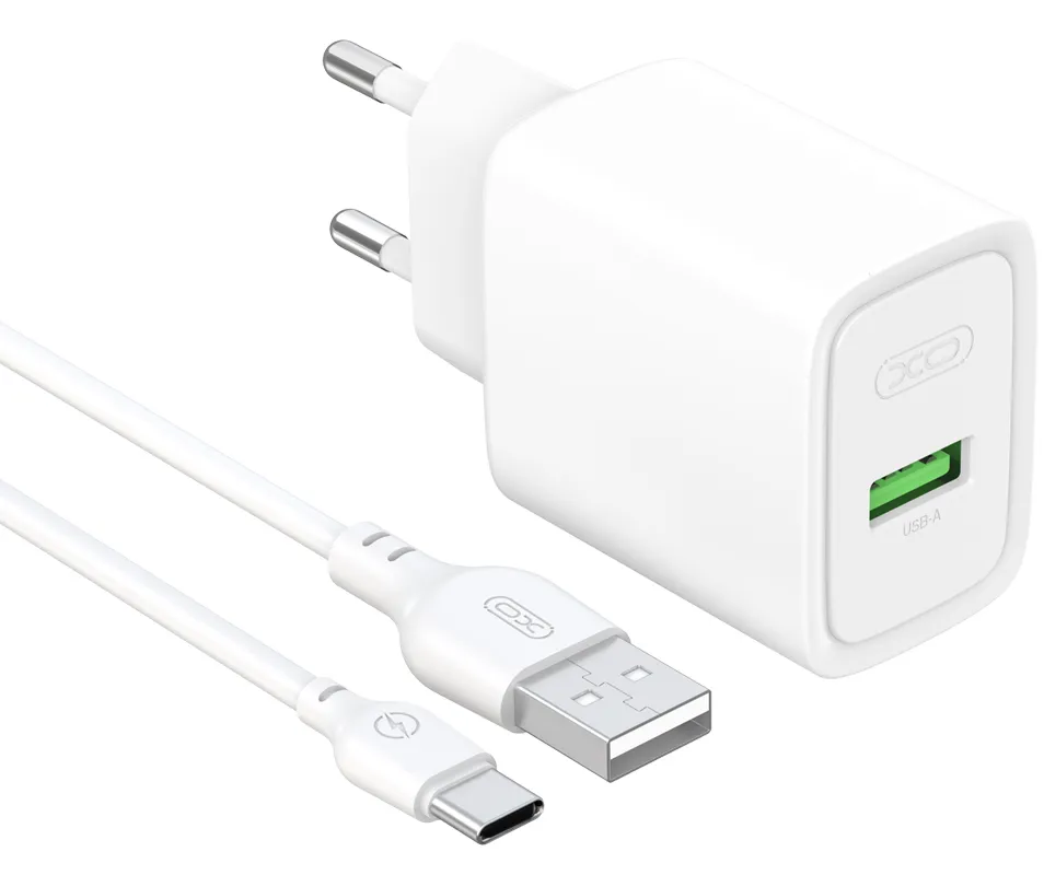 Caricatore da rete con cavo USB-C XO Design CE50, 18 W, 3 A, 1 x USB-A, bianco