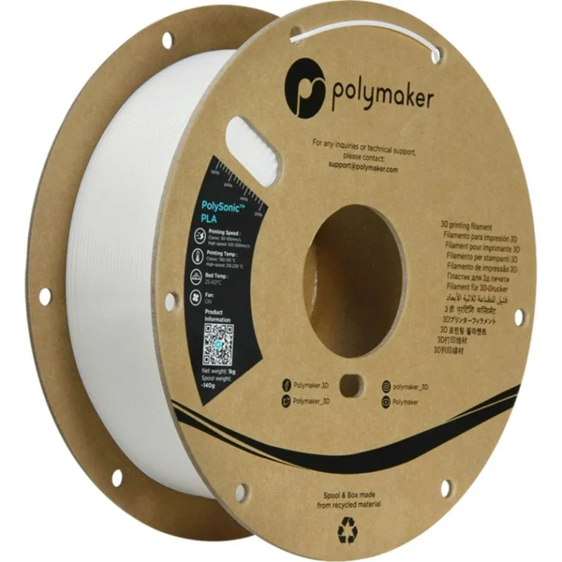Filamento PLA Polymaker PolySonic PLA High Speed Bianco 1,75 mm Estrazione Veloce