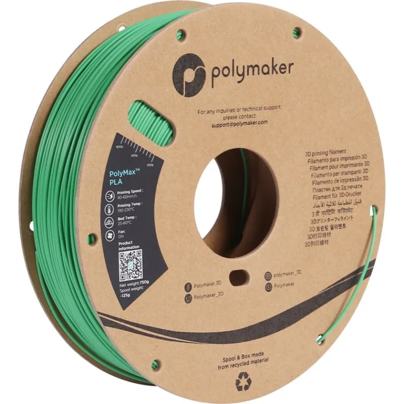 Filamento PLA Polymaker PolyMax Verde 1,75 mm Jam-Free Alta Resistenza