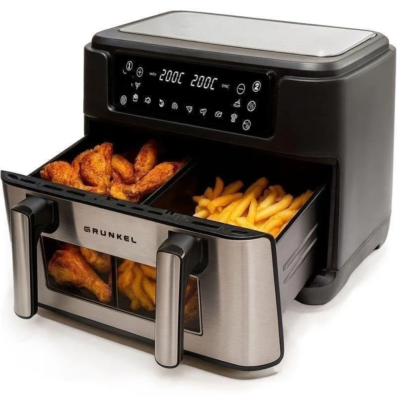 Friggitrice ad Aria Grunkel Dualflexifryer 10L 2800W Doppio Cestello Doppia Resistenza