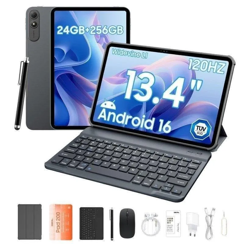Tablet OSCAL Pad 200 WiFi + 4G 13,4" 24GB 256GB Grigio con Teclado e Stylus Pen