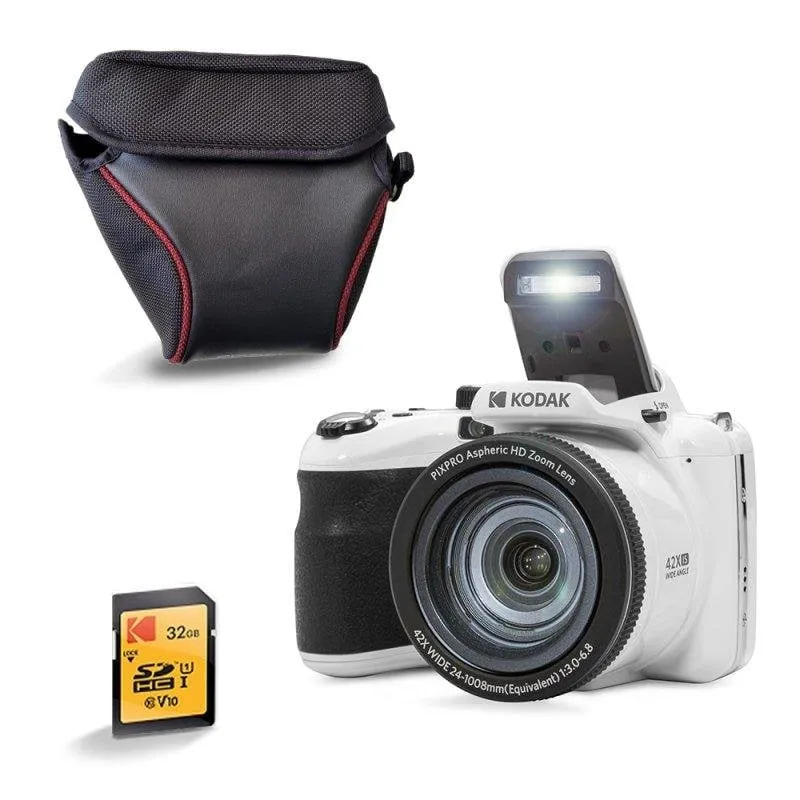 Fotocamera Bridge Kodak Pixpro AZ425 20MP Zoom 42x Bianco Pack SD 32GB Case