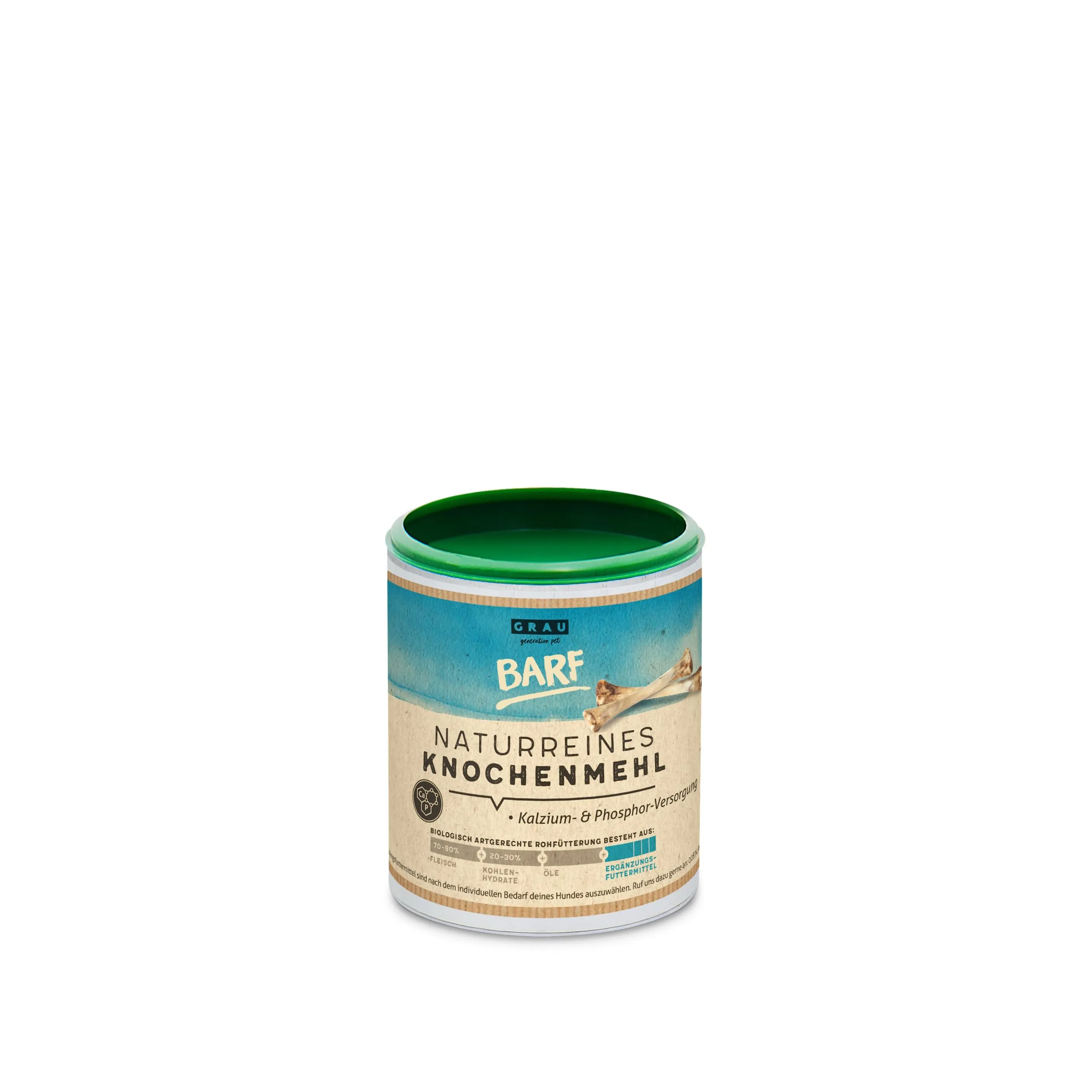 GRAU - l'originale - farina di ossa naturale al 100% di manzo, calcio naturale per la costruzione delle ossa e delle articolazioni, confezione da 1 (1 x 175 g), alimento complementare per cani e gatti