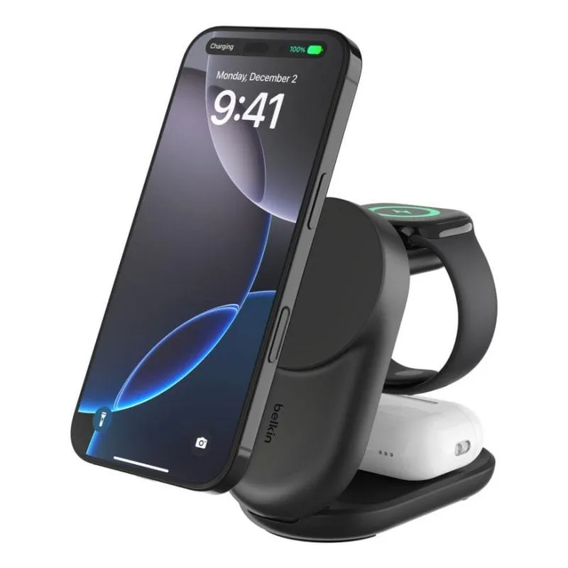 Caricatore Belkin WIZ037KQBK Qi2 3-in-1 Magnetico Pieghevole UltraCharge 25W Nero