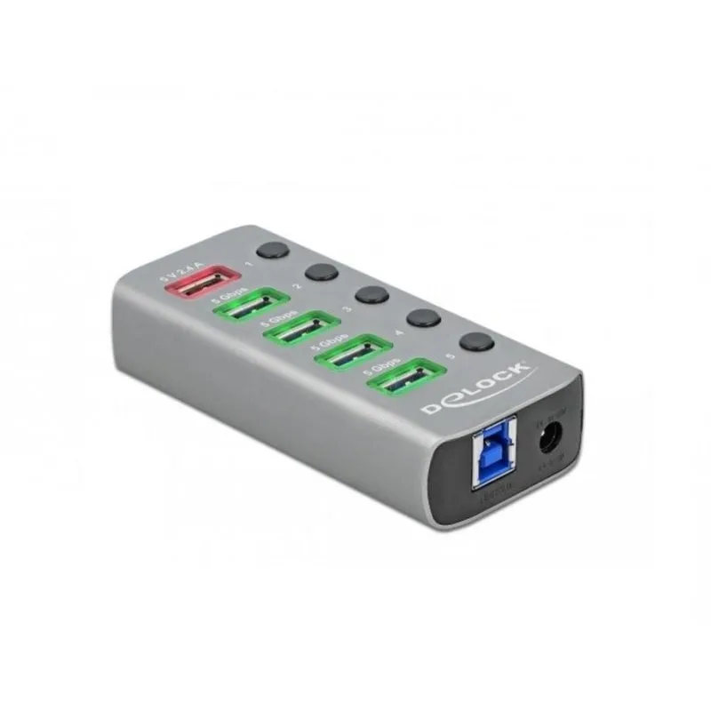 Hub DeLock 6 porte USB 5 Gbps modello 63263 con alimentazione, PD e switch