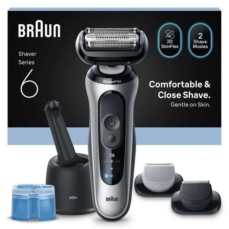 Rasoio Elettrico Viso Braun Series 6 62-S7650cc Senza Filo 60 min Uso a Secco e sotto la Doccia 2 Impostazioni Ricarica Rapida