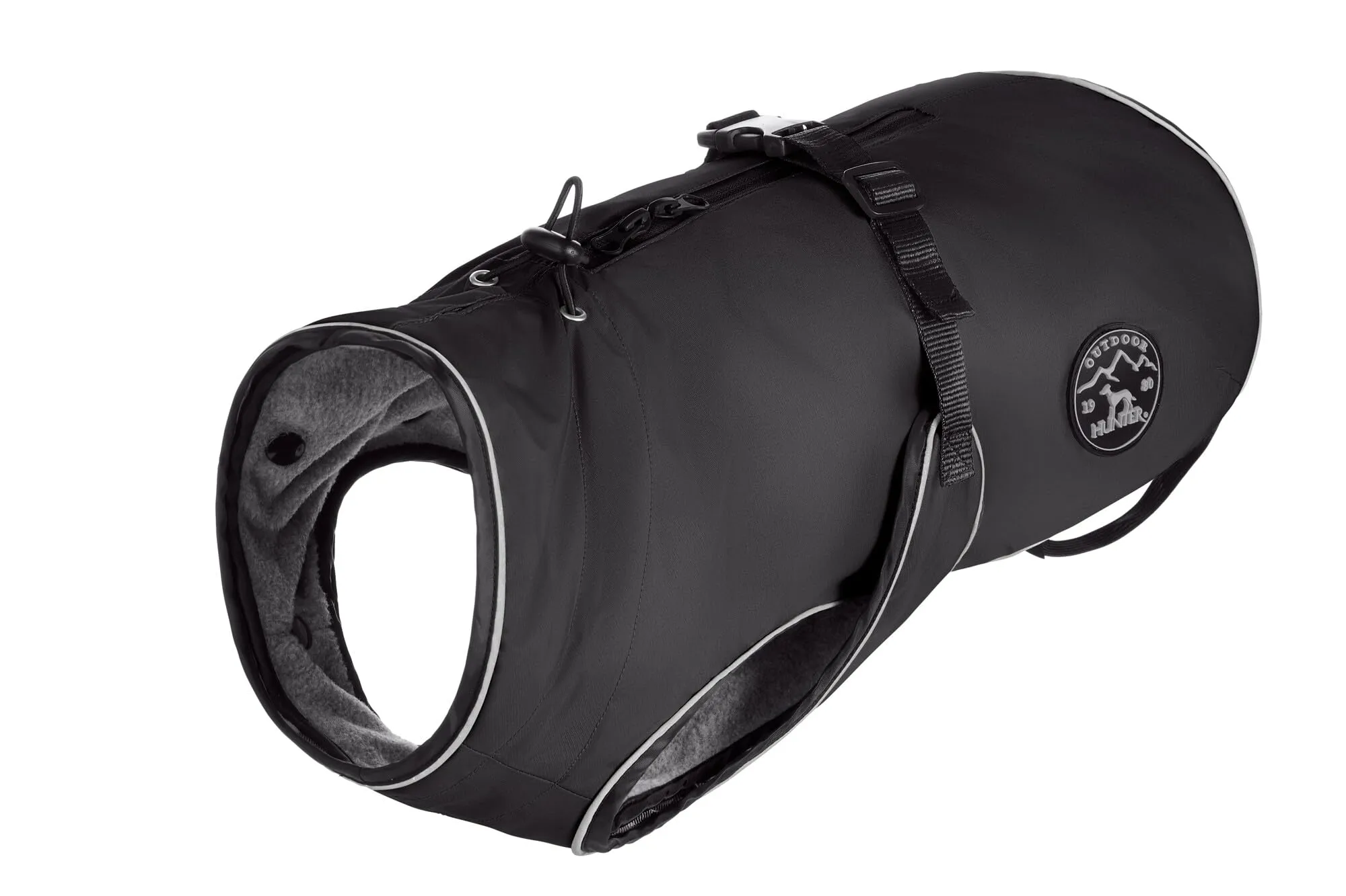 HUNTER Cappotto per cani Uppsala, colore nero, design 2 in 1 con fodera interna estraibile, idrorepellente, bordi riflettenti, lato addominale chiuso, vestibilità ottimale, taglia: 42,5