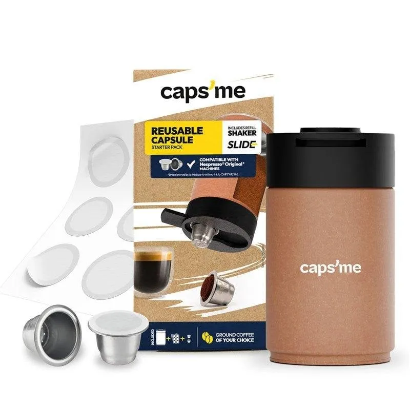 Capsula riutilizzabile NO NAME Caps Me Slide Pack per Nespresso, acciaio inox, shaker e 48 coperchi compostabili