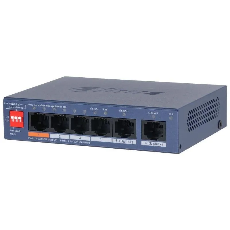 Switch Dahua CS4006-4ET2GT-60 4 Porte PoE 60 W 2 Gigabit Gestibile Cloud