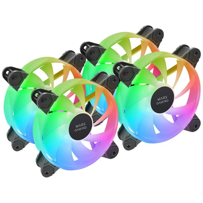Kit Mars Gaming MF-4A 4 ventole 120mm ARGB Rainbow Doppio connettore 5V 3pin Nero