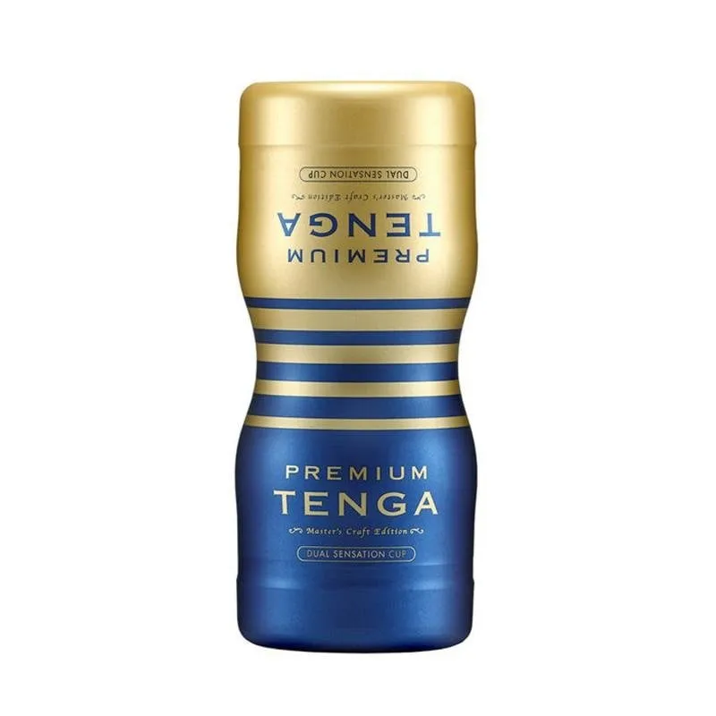 Masturbatore maschile TENGA Premium Dual Sensation Cup Blu Oro TPE prelubrificato