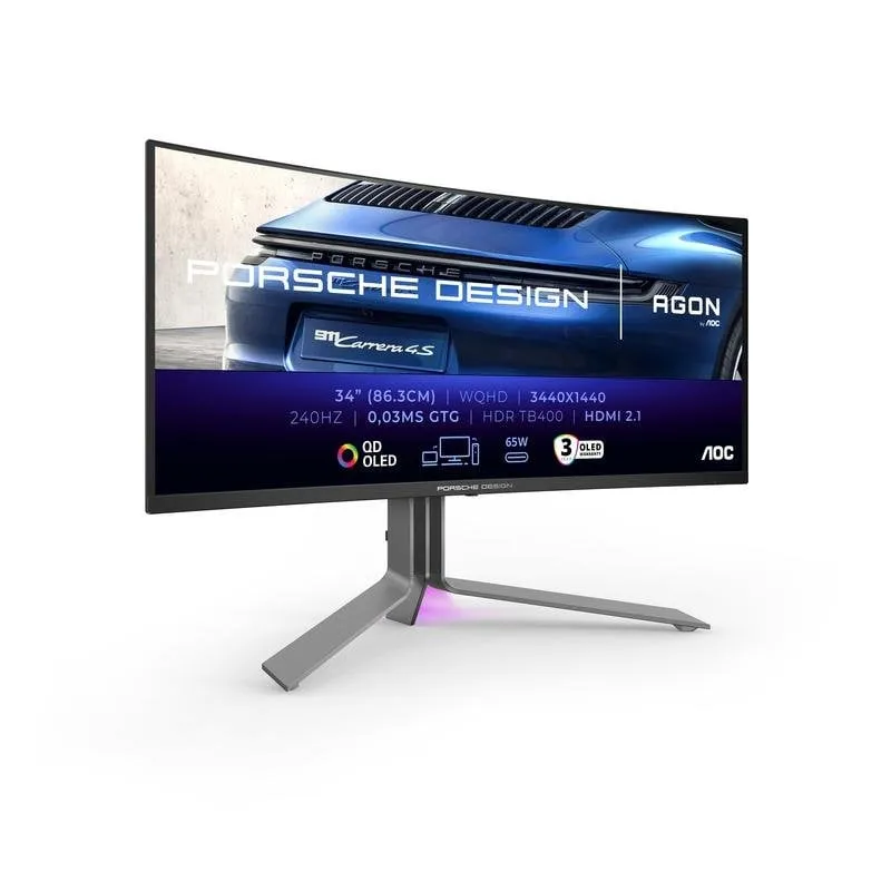 Monitor AOC Porsche PD34 34" Wide Quad HD 240Hz QD-OLED Curvo HDR TrueBlack