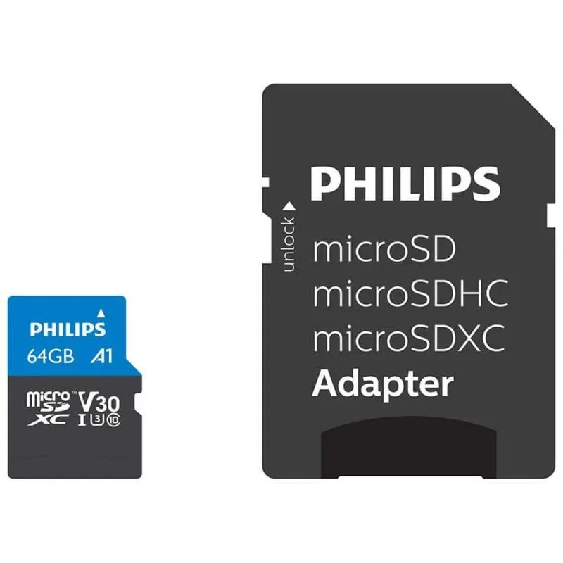 Scheda MicroSDXC Philips FM64MP65B 64GB UHS-I Classe 10 U3 V30 con adattatore SD