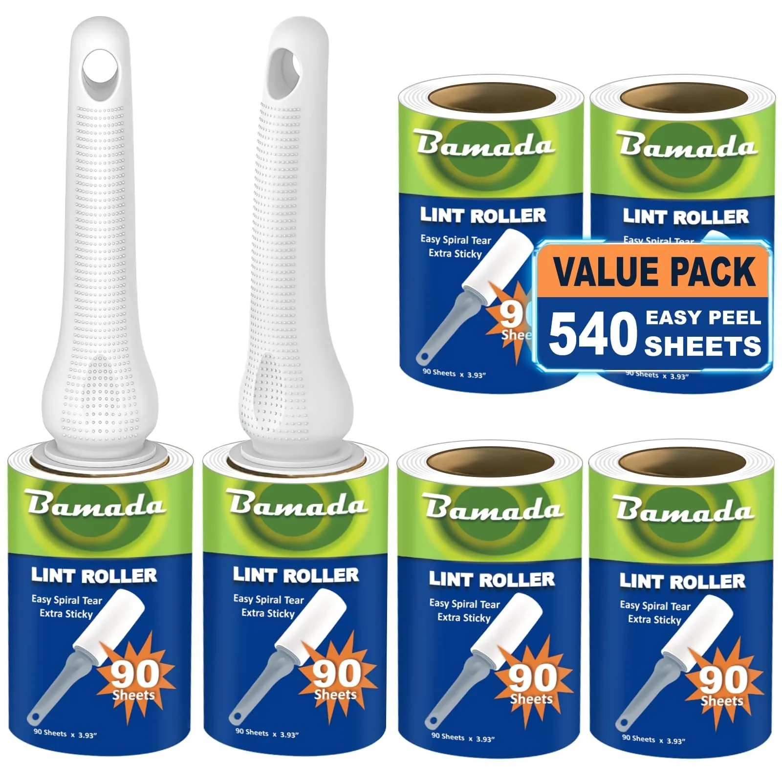 Rullo peli animali, extra appiccicosi 540 fogli, 90 fogli per leva pelucchi, spazzola togli peli animali/rulli di pelucchi/spazzola peli gatto/spazzola peli cane (Bianco)