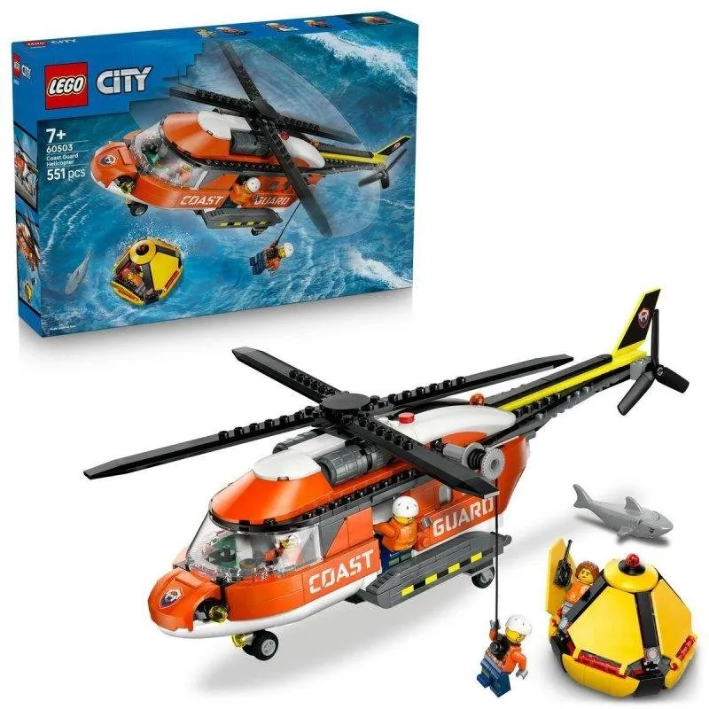 Set costruzione elicottero LEGO 60503 City Guardacoste con minifigure e squalo