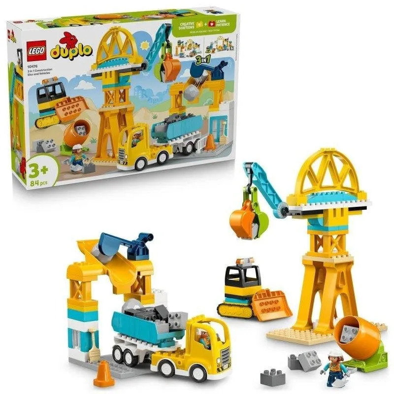 Set costruzioni LEGO Duplo 10476 Obra Veicoli 3in1 con Gru e Betoniera