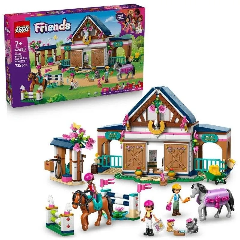 Set LEGO Friends 42688 Establo e Accademia Equitazione 3 Minifigure 2 Cavalli