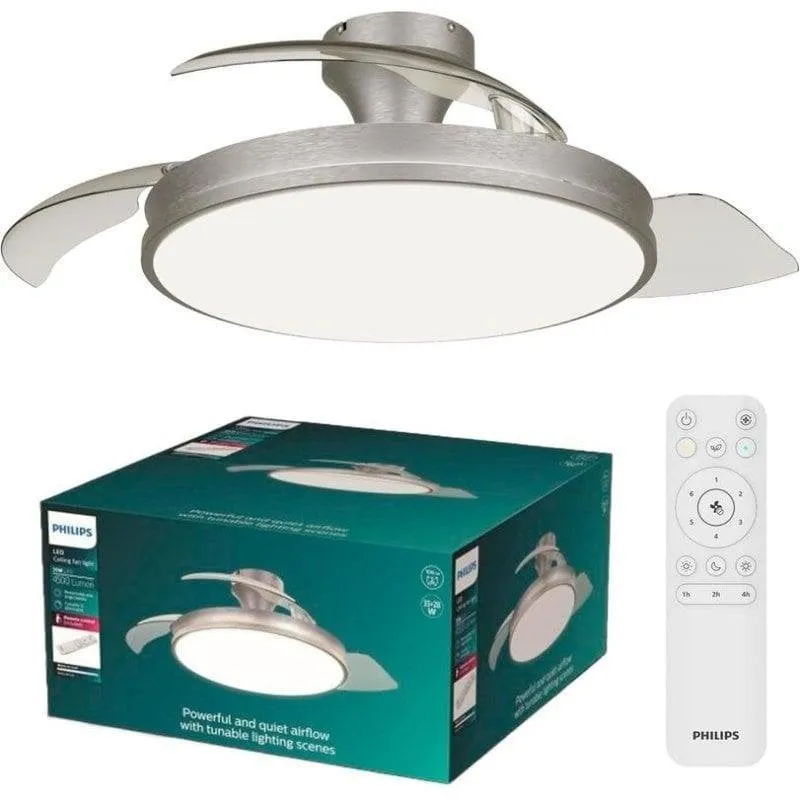 Ventilatore da Soffitto con Luce Philips Atlas 35W 106cm 6 Velocità Pale Retrattili Telecomando