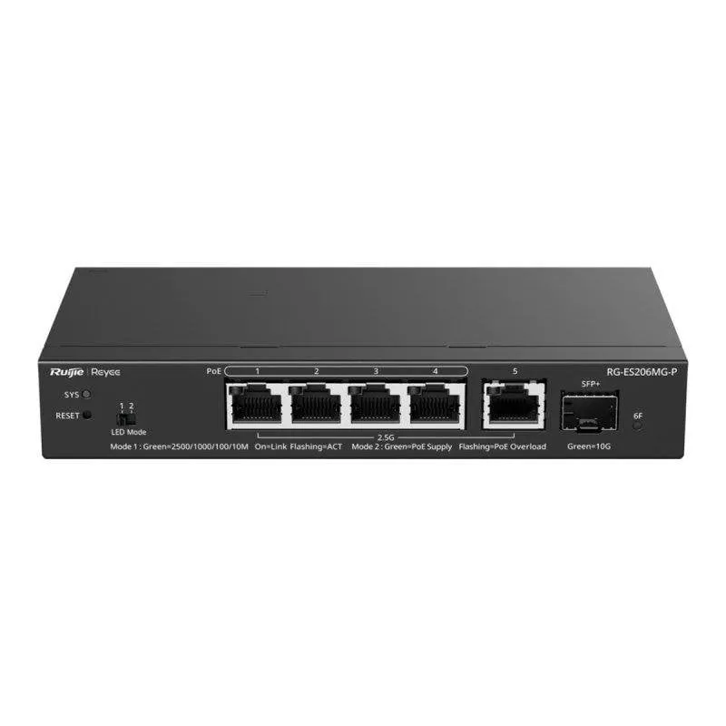 Switch Ruijie Reyee RG-ES206GC-P MultiGigabit 5x2.5G PoE+ 1xSFP+ 10Gbps Cloud