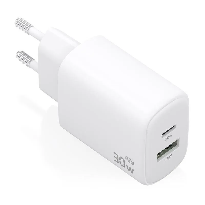 Caricatore Aisens A110-0977 GaN 30W USB-C PD3.0 QC4.0 USB-A QC3.0 Bianco