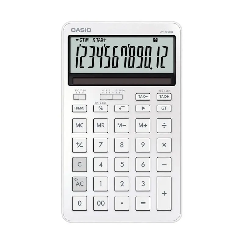 Calcolatrice Casio JW-200DQ Bianco 12 cifre Metallo Solare/Batteria