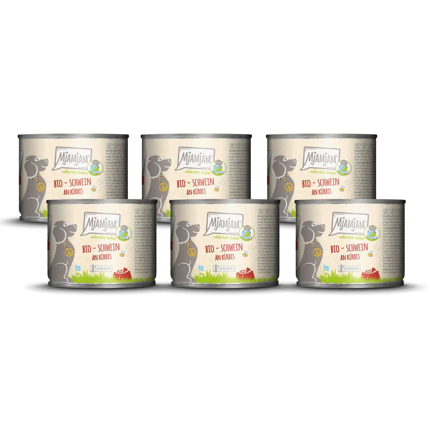 MjAMjAM - Cibo umido premium per cani - naturalmente delizioso - Maiale BIO con zucca, confezione da 6 (6 x 200 g), senza cereali con carne extra