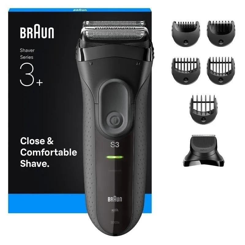 Rasoio Elettrico Viso Braun 3000BT Senza Filo 45min Funzionamento a Umido 5 Impostazioni 5 Pettini Ricarica Rapida