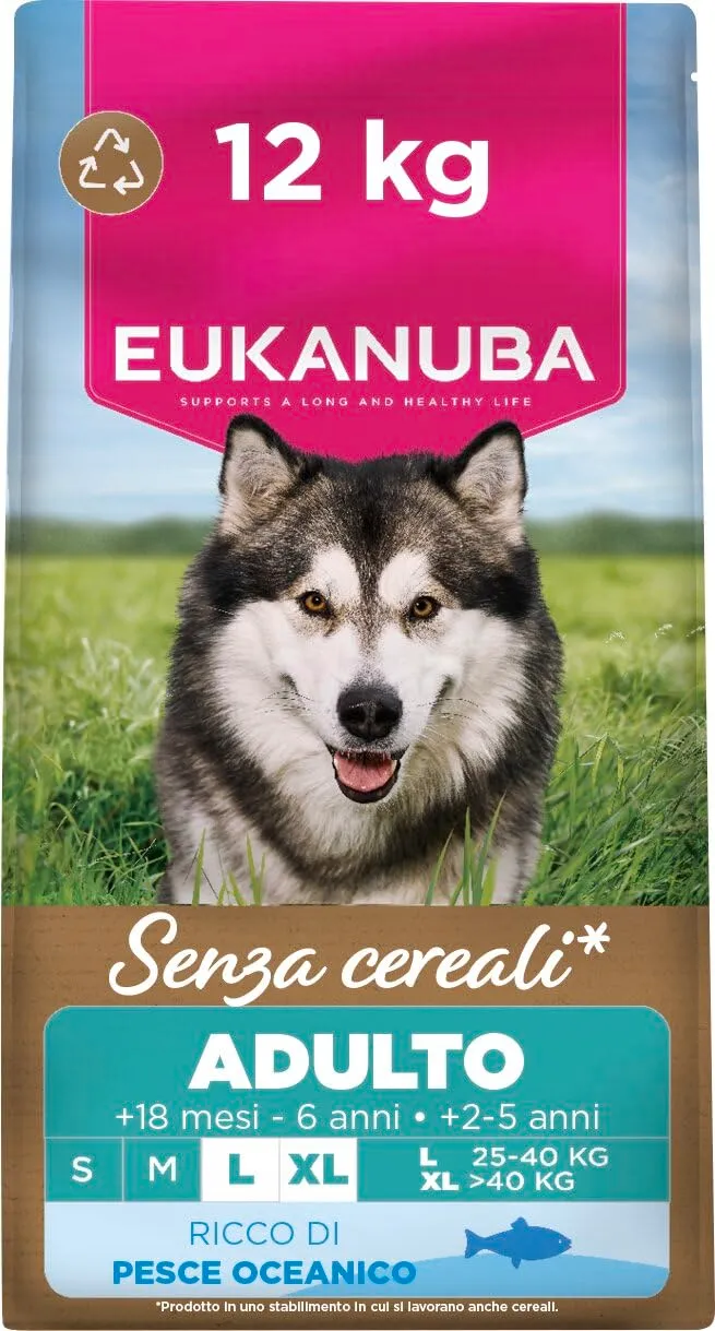 EUKANUBA Crocchette per cani adulti taglia grande con pesce, 12 kg
