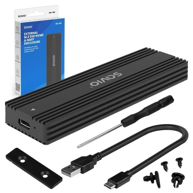 Box esterno Savio AK-84 M.2 ABS Alluminio Nero Compatto USB 3.1 Gen 2