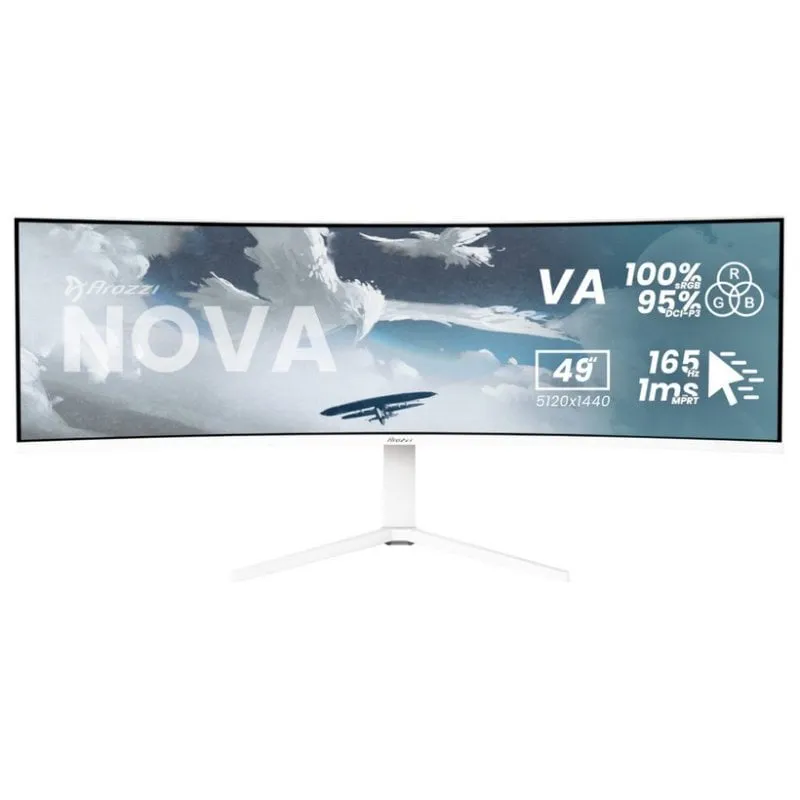 Monitor PC Arozzi Nova 49" Dual QHD 165Hz VA Curvo HDR Bianco Altezza Regolabile