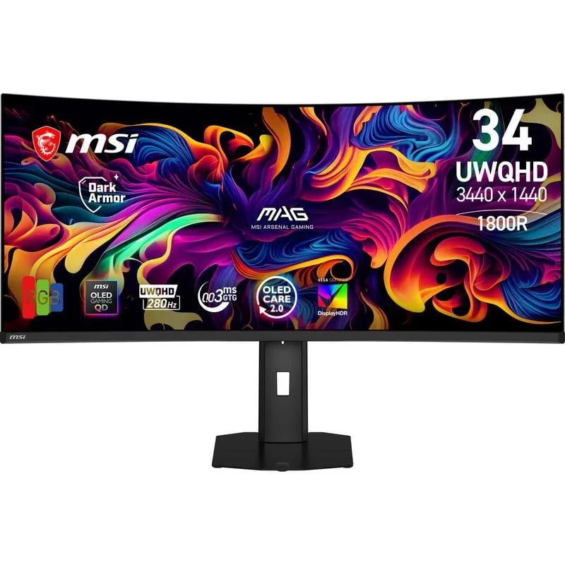 Monitor PC MSI MAG 341CQP QD-OLED X28 34" UltraWide Quad HD 280Hz QD-OLED Curvo Regolabile