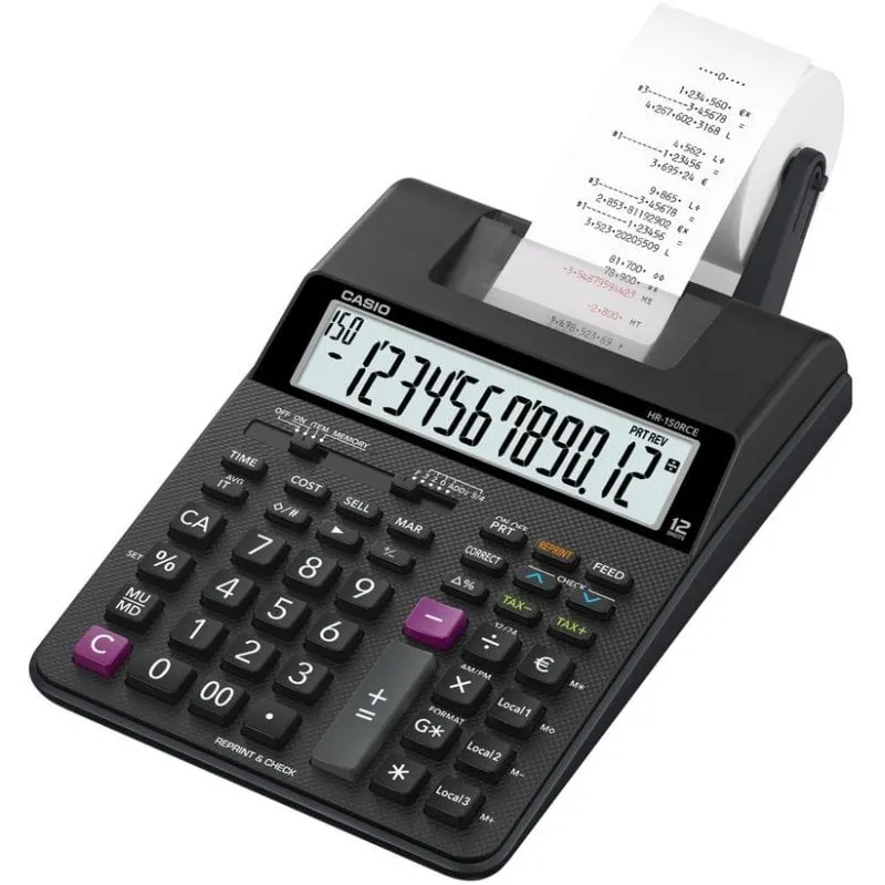 Calcolatrice Casio HR-150RCE 12 cifre Stampa AC Batteria Nero