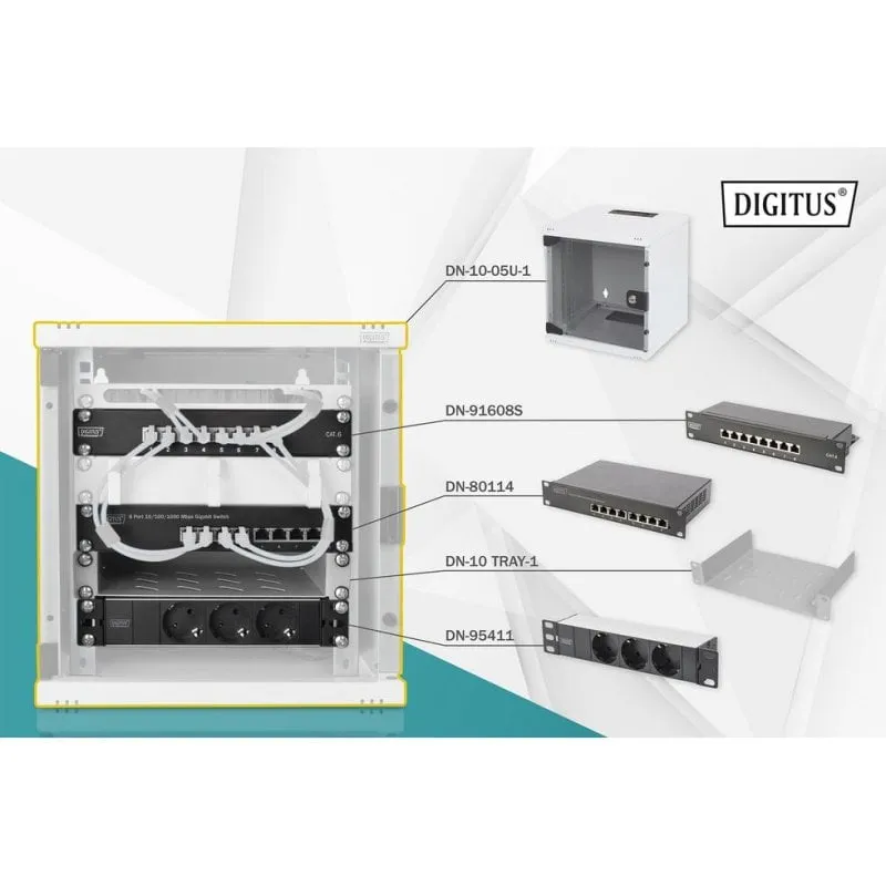 Armadio a muro Digitus 10 pollici kit rete 6U 8 porte Gigabit