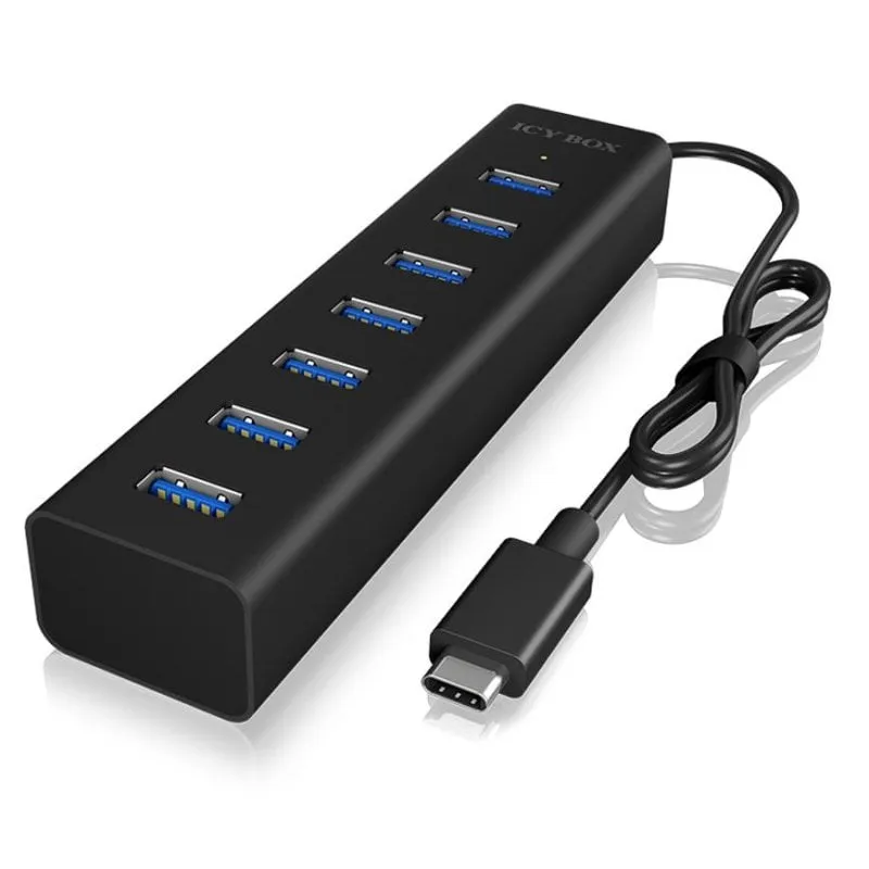 Hub ICY BOX 7 porte 5000 Mbit/s IB-HUB1700-C3 alluminio nero cavo 0,4 m