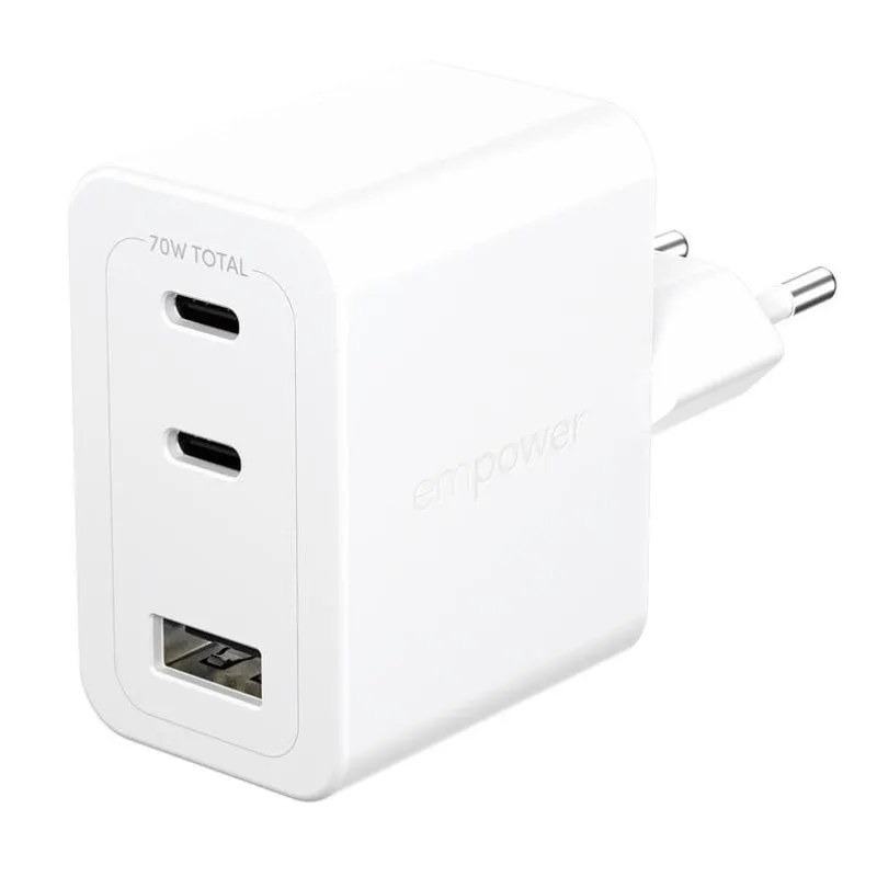 Caricatore PanzerGlass Turbo 70W 2xUSB-C USB-A Spina UE Bianco