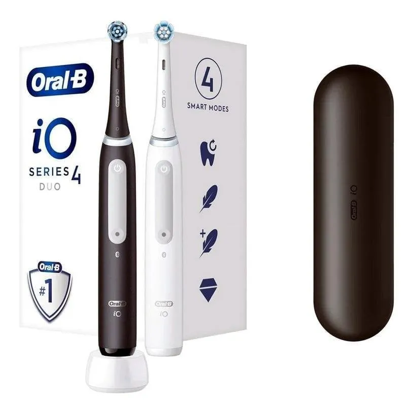 Spazzolino Elettrico Oscillante Rotativo Braun Oral-B iO Series 4 Duo 6 Modalità 2 Testine Sensore Pressione Timer Custodia