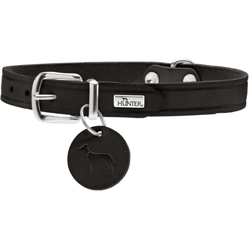 HUNTER AALBORG - Collare per cani, in pelle, semplice, resistente, confortevole, 60 l, colore: Nero