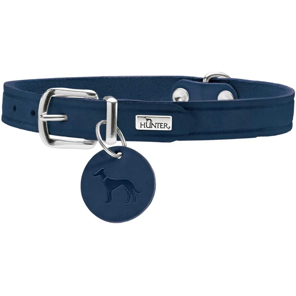 HUNTER AALBORG - Collare per cani in pelle, semplice, resistente, confortevole, taglia 32 (XS), blu scuro