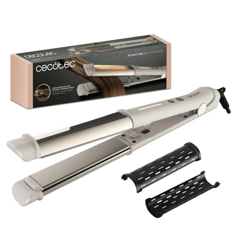 Piastra per Capelli Ceramica 2 in 1 Cecotec RitualCare Lisse&Curl 230ºC Ionica Spegnimento Automatico Nero