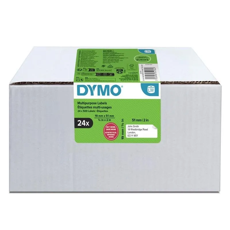 Etichette DYMO LabelWriter 19 x 51 mm 24 rotoli 500 etichette autoadesive permanenti