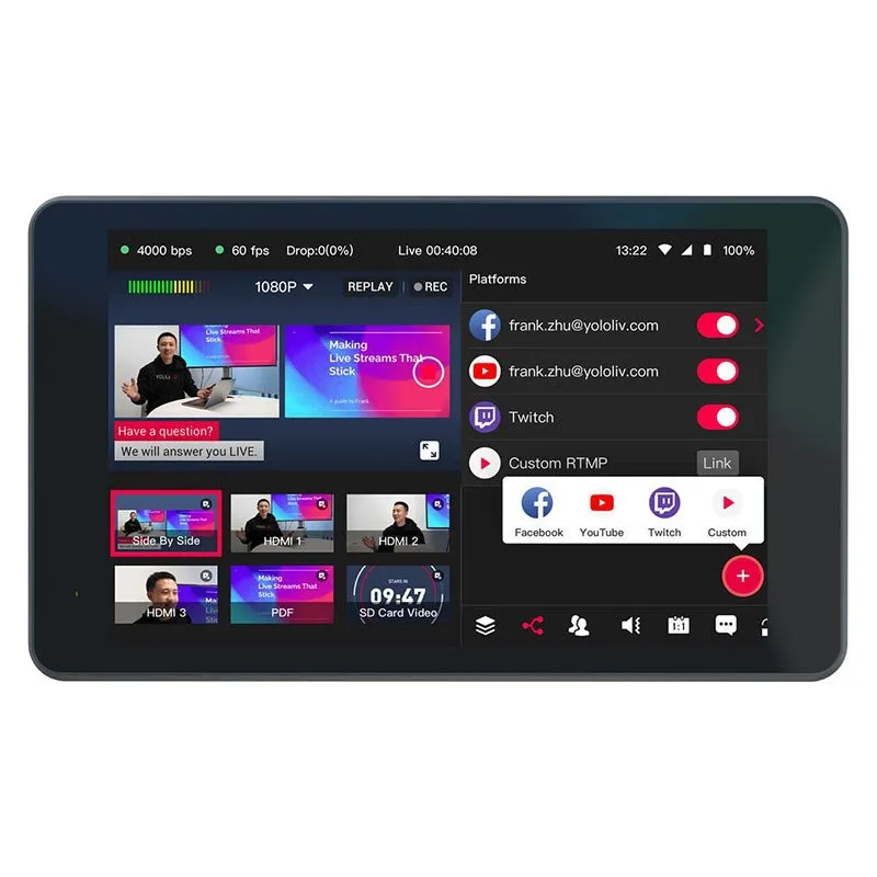 Registratore Yololiv Yolobox Pro Touchscreen 8 pollici HDMI Wi-Fi