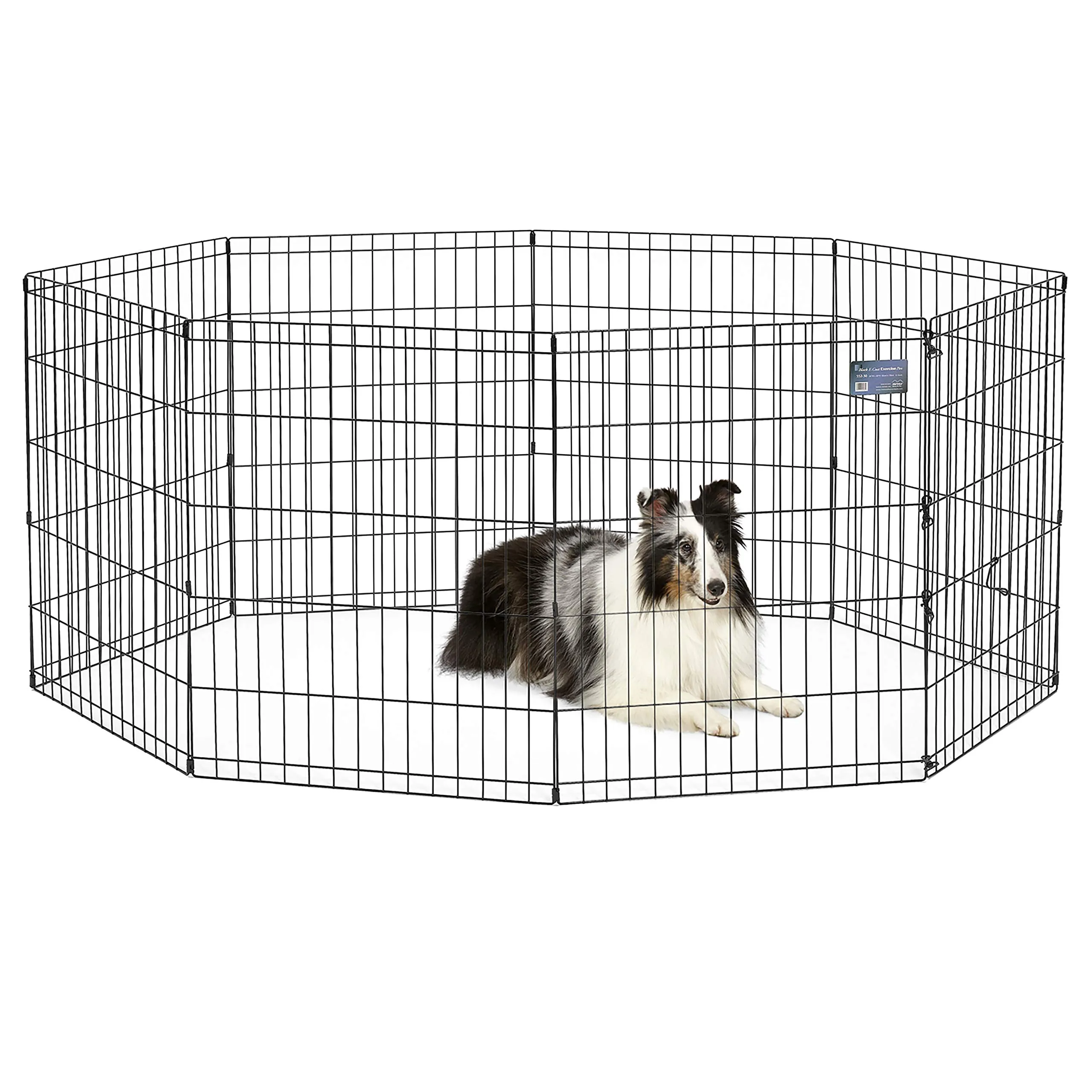 MidWest Homes for Pets, Recinto per animali in metallo, pieghevole, senza porta, con picchetti e rivestimento per elettrodeposizione nero, offre 1,5 metri di spazio per giocare, 76 cm di altezza