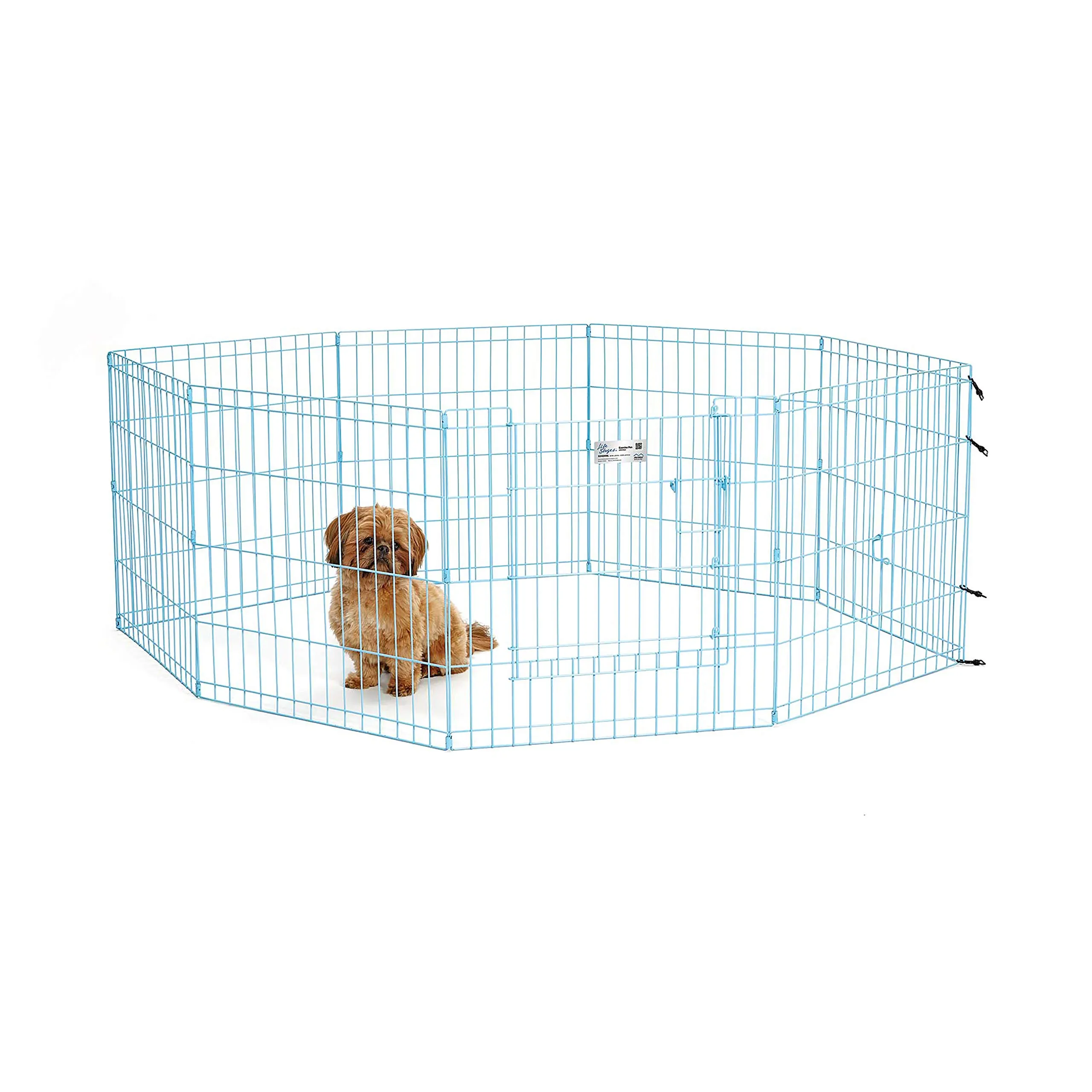 MidWest Homes for Pets, Recinto per animali domestici in metallo, pieghevole, con porta e picchetti per il fissaggio a terra, offre 1,5 metri di spazio per giocare e muoversi, 61 cm di altezza, blu