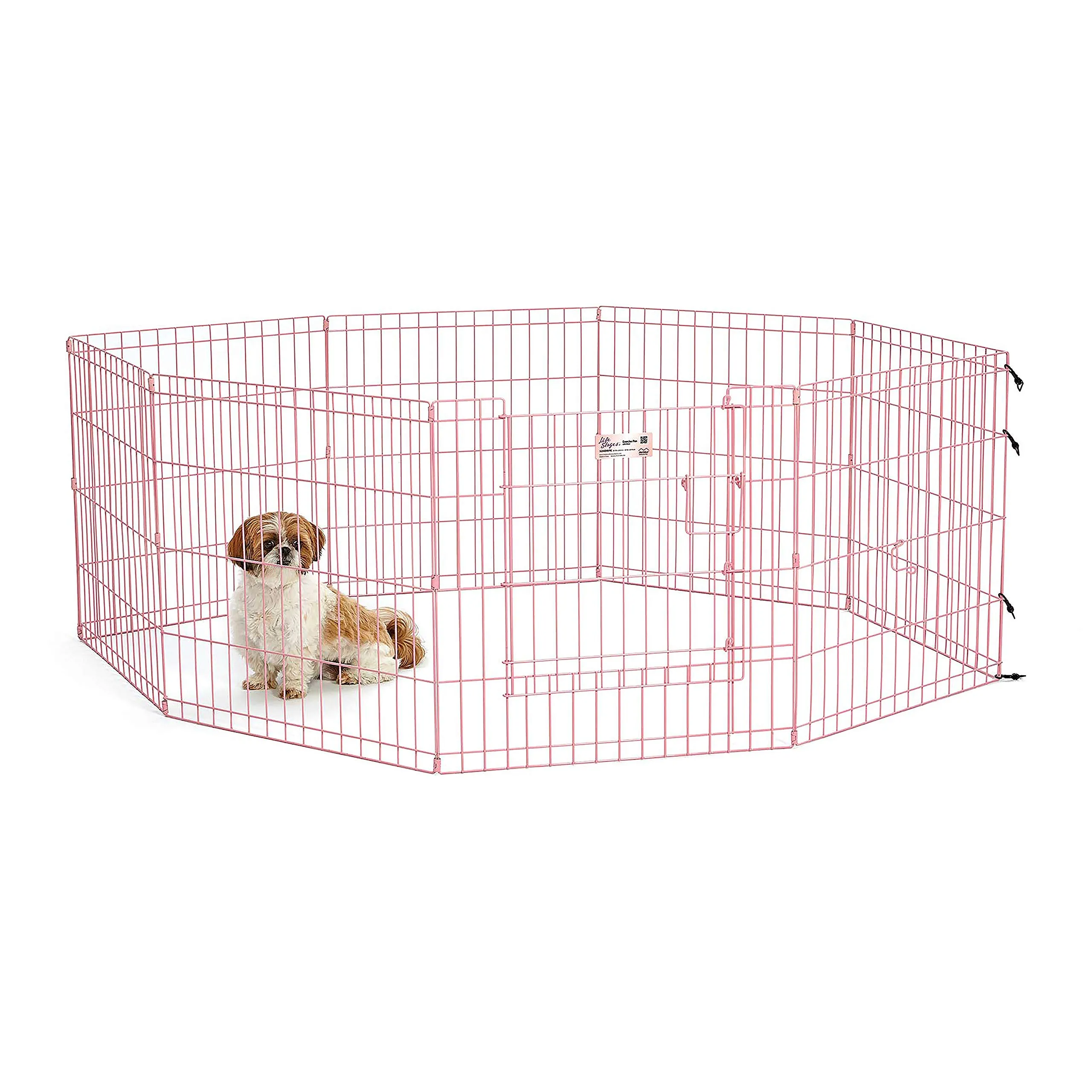 MidWest Homes for Pets, Recinto per animali domestici in metallo, pieghevole, con porta e picchetti per il fissaggio a terra, offre 1,5 metri di spazio per giocare e muoversi, 61 cm di altezza, rosa