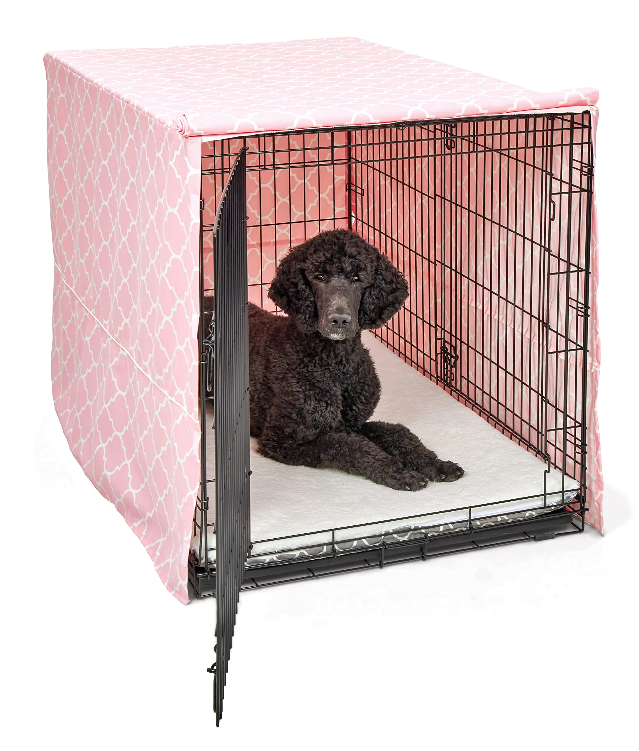 New World Copertura per gabbia per cani di taglia XL con protezione in teflon, in policotone, per la maggior parte delle gabbie da 122 cm, stampa rosa, lavabile in lavatrice, riduce l'abbaiare