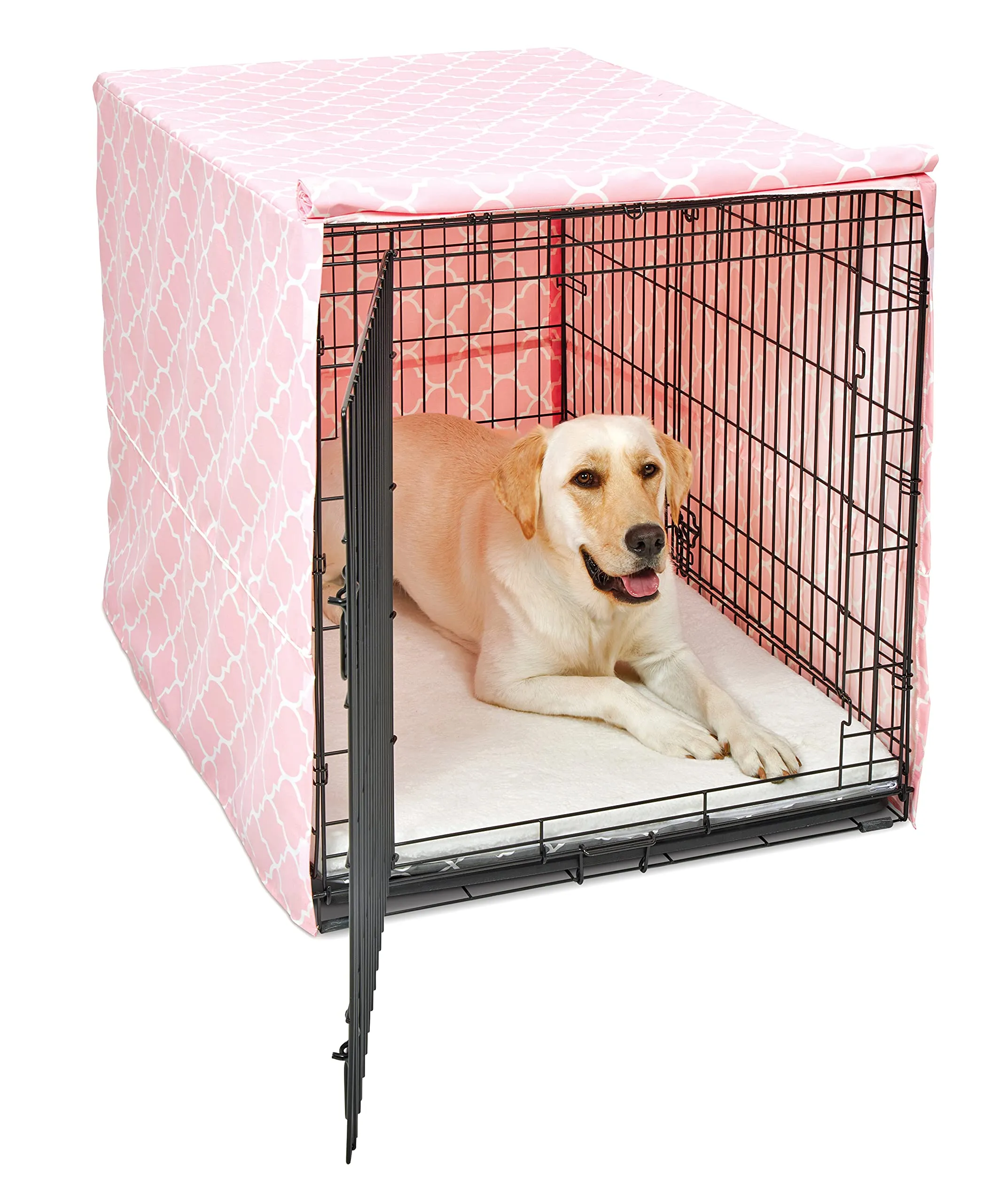 New World Copertura per gabbia per cani di taglia grande, con protezione in teflon, in policotone, per la maggior parte delle casse da 106 cm, stampa rosa, lavabile in lavatrice, riduce l'abbaiare