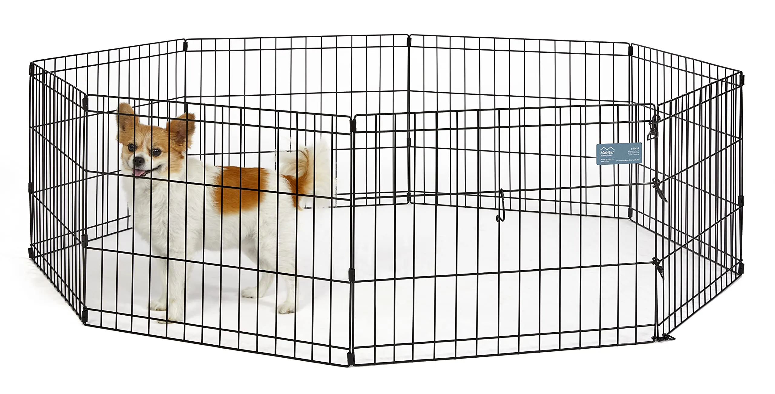 MidWest Homes for Pets, Recinto per animali in metallo, pieghevole, senza porta, con picchetti e rivestimento per elettrodeposizione nero, offre 1,5 metri di spazio per giocare, 46 cm di altezza