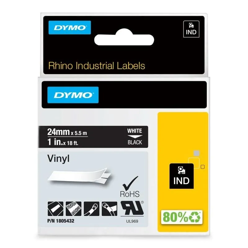 Nastro Vinile DYMO Rhino 24 mm Bianco su Nero Resistente Esterno